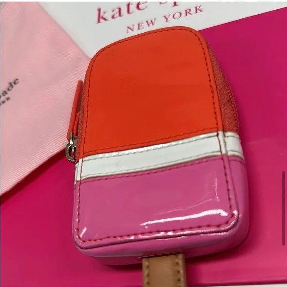 Kate Spade Strawberry Popsicle Coin Purse Shiny Patent Leather Zipper Wallet - Picture 5 of 7